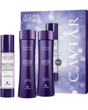 Alterna (Альтерна) Набор для разглаживания и увлажнения (увлажняющий шампунь, увлажняющий кондиционер, гель-идеализатор) (Caviar Smoothing | Hydra-Gelee Starter Kit), 250+250+100 мл.