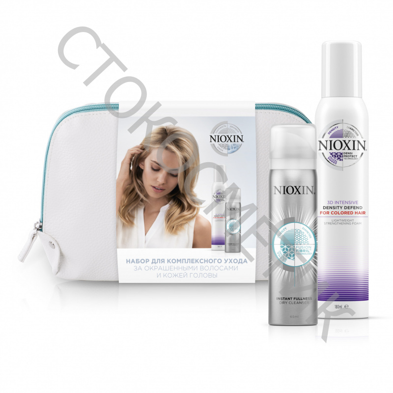 Nioxin (Ниоксин) Подарочный набор в косметичке для окрашенных волос (мусс + сухой шампунь), 200+65 мл.